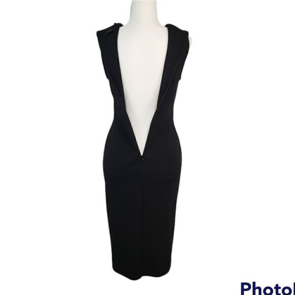Ann Taylor Bow Round Neck Career Sleeveless Black Midi Dress Size 0 Business - Picture 13 of 15